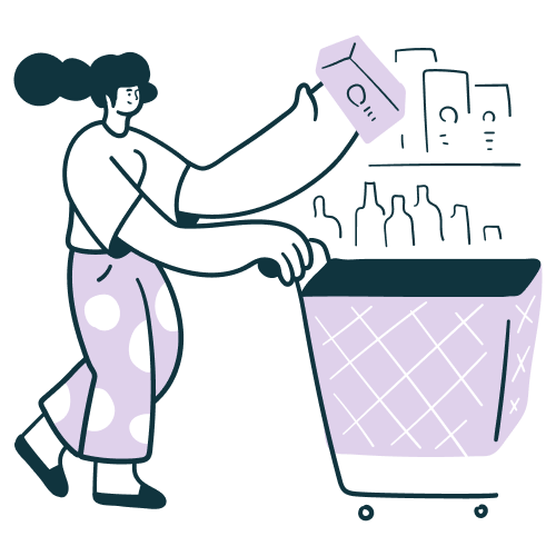 Ilustrácia zobrazujúca ženu, ktorá nakupuje